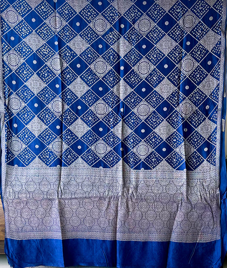 Blue Dupion Banarsi Silk Bandhani Saree