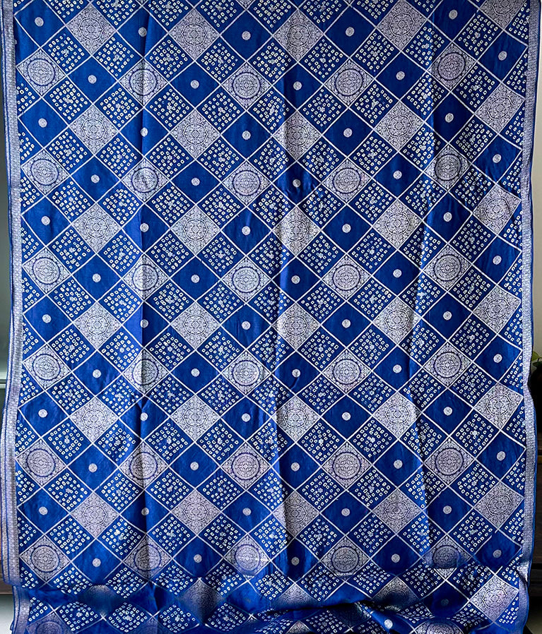 Blue Dupion Banarsi Silk Bandhani Saree