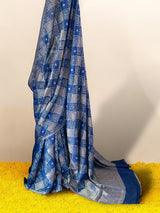 Blue Dupion Banarsi Silk Bandhani Saree