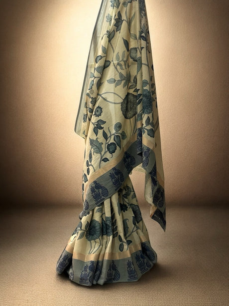 dusty-beige-handcrafted-cotton-kalamkari-saree-front-view