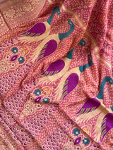 Dusty Old Rose Pure Banarsi Gerogette Meenakari Bandhani Saree