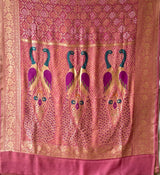 Dusty Old Rose Pure Banarsi Gerogette Meenakari Bandhani Saree