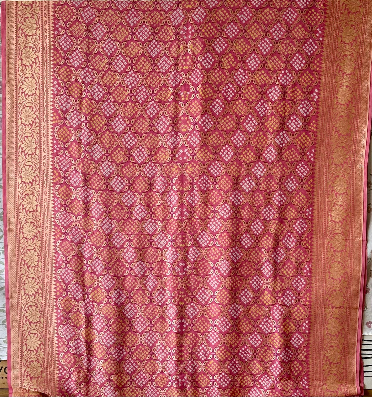 Dusty Old Rose Pure Banarsi Gerogette Meenakari Bandhani Saree