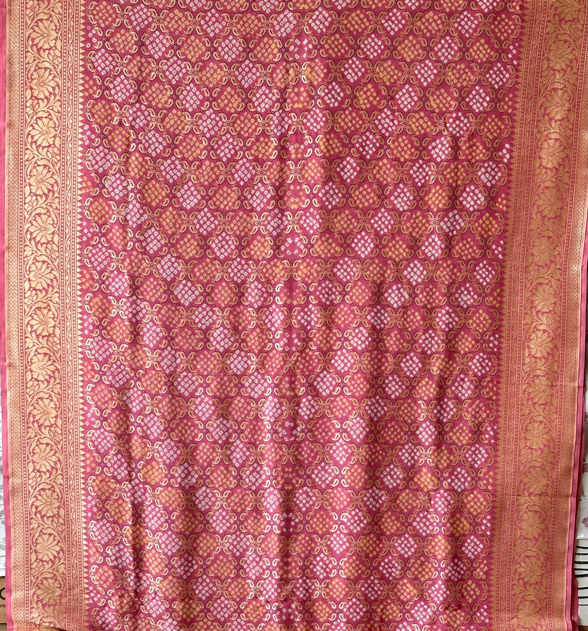 Dusty Old Rose Pure Banarsi Gerogette Meenakari Bandhani Saree