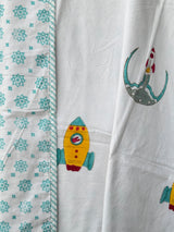hand block printed kids dohar with rockets stars breathable mulmul cotton flannel baby blanket