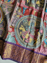 Indian Mythological Theme(Dashavtara) Pure Kanjeevaram Silk Kalamkari Saree