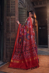 elegant-handloom-red-mulberry-silk-ikat-patola-saree-with-animal-motifs