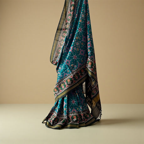 elegant-teal-single-ikat-handloom-mulberry-silk-saree
