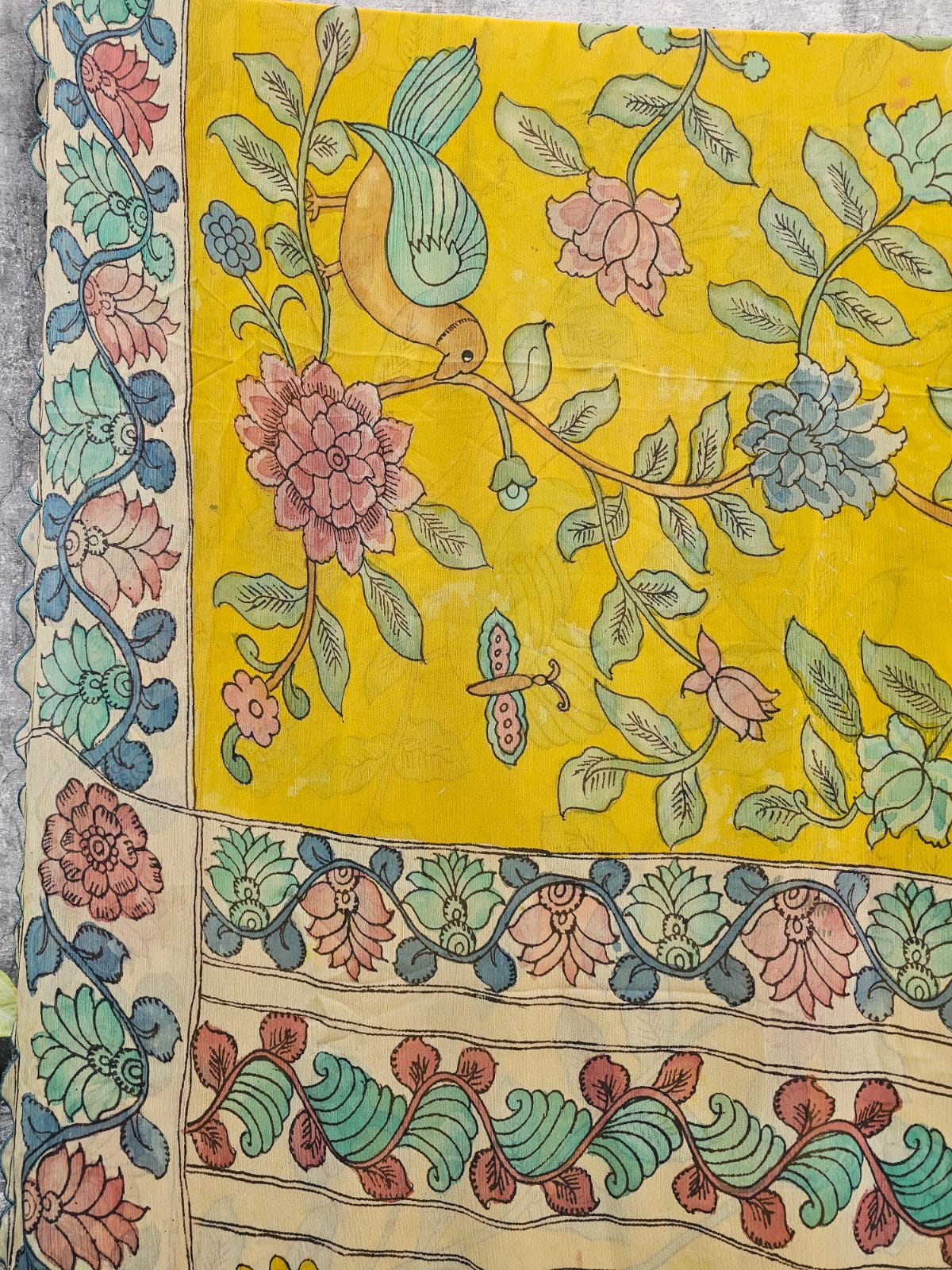 elegant-yellow-kalamkari-chiffon-saree