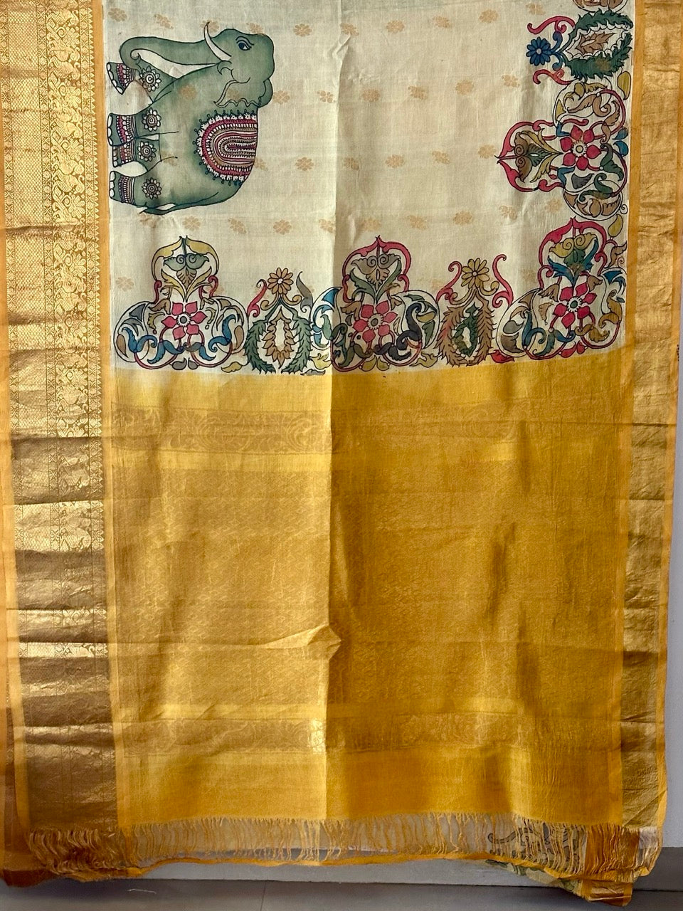 elephant-theme-kupaddam-pattu-kalamkari-saree-border-close-up