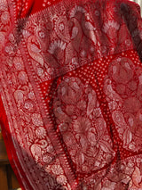 Red Very Exclusive Pure Banarsi Georgette Bandhani Dupatta