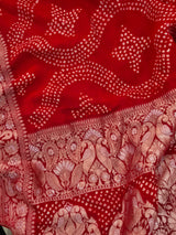 Red Very Exclusive Pure Banarsi Georgette Bandhani Dupatta