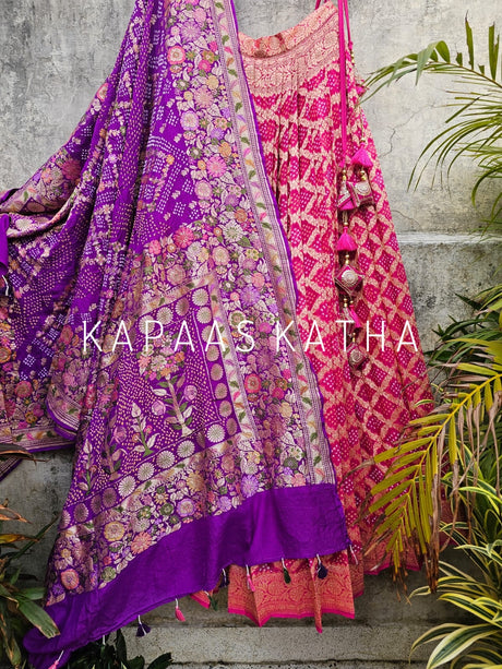 exclusive-pink-banarasi-georgette-bandhani-lehenga-with-dupatta