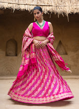 Exclusive Pink Banarasi Georgette Bandhani Lehenga with Dupatta