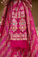 Exclusive Pink Banarasi Georgette Bandhani Lehenga with Dupatta