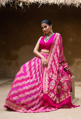 Exclusive Pink Banarasi Georgette Bandhani Lehenga with Dupatta