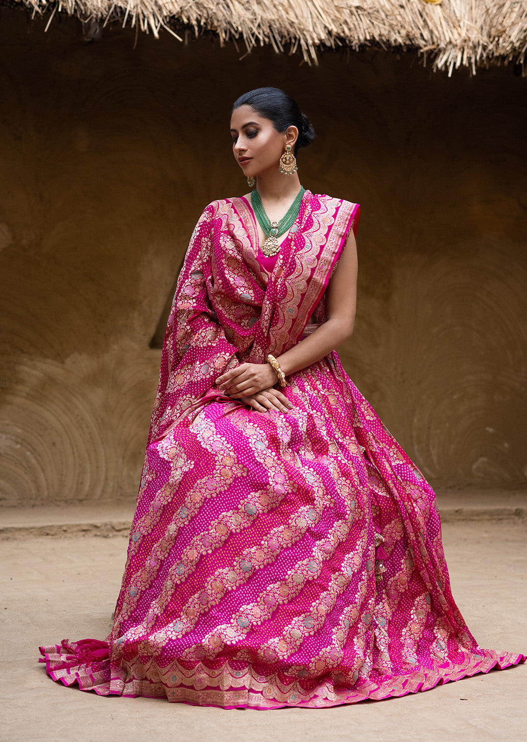 Exclusive Pink Banarasi Georgette Bandhani Lehenga with Dupatta