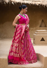 Exclusive Pink Banarasi Georgette Bandhani Lehenga with Dupatta