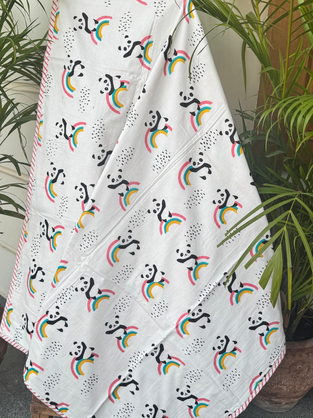 best selling mulmul cotton kids blanket reversible flannel panda print for baby shower