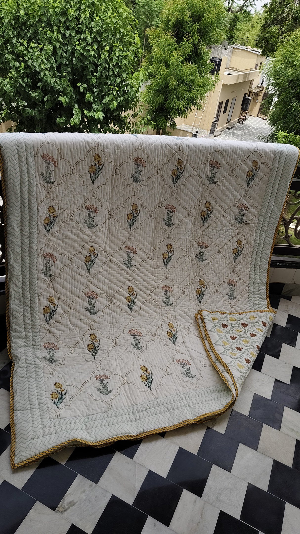 Petal Memoir Handblock Print Reversible Mulmul Quilt