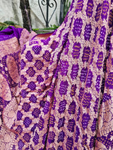 Gorgeous Purple Pure Banarsi Georgette Bandhani Lehenga with Dupatta