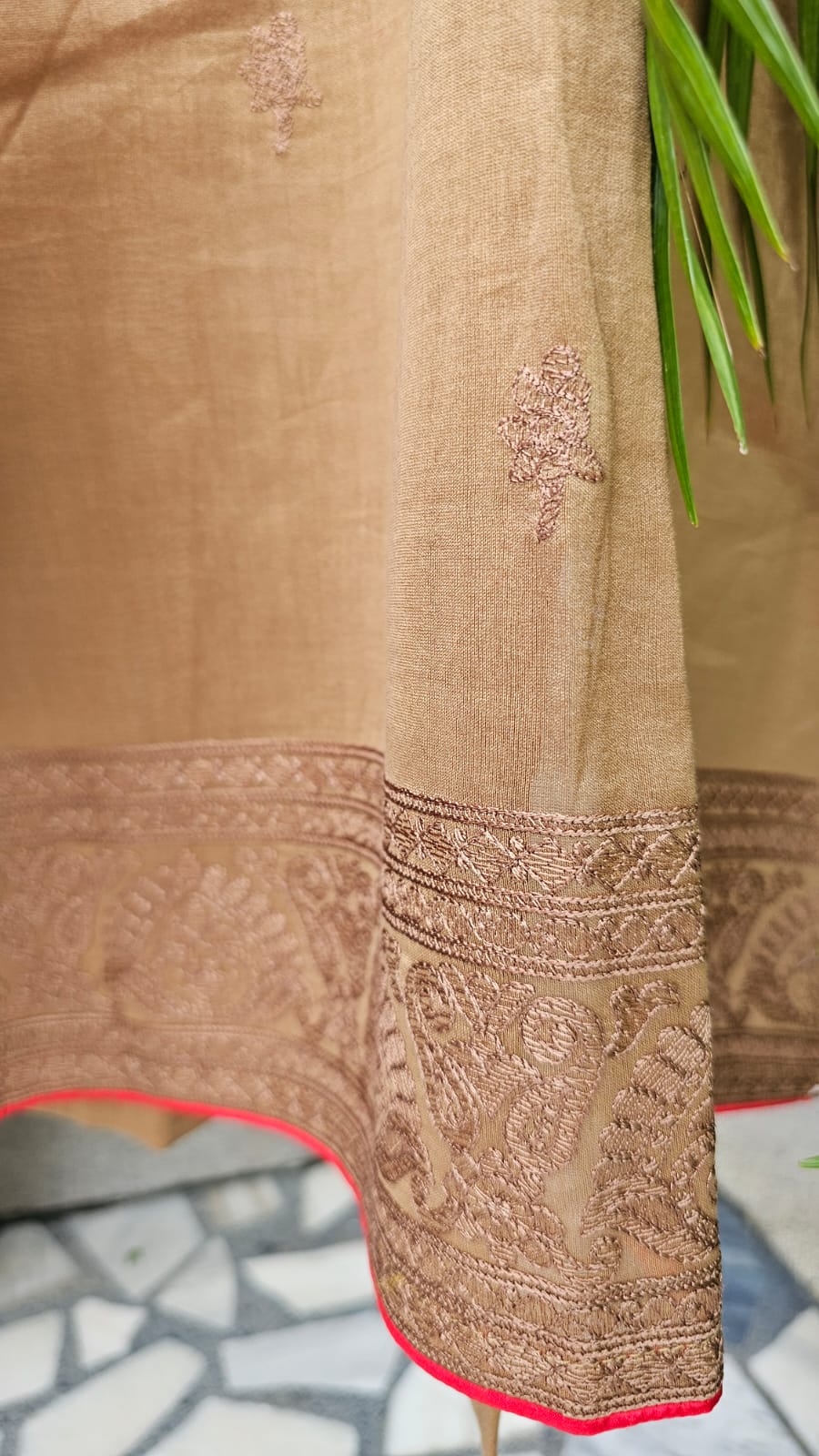 Chanderi Semi-stitched Suit Set in the Shade of Brown