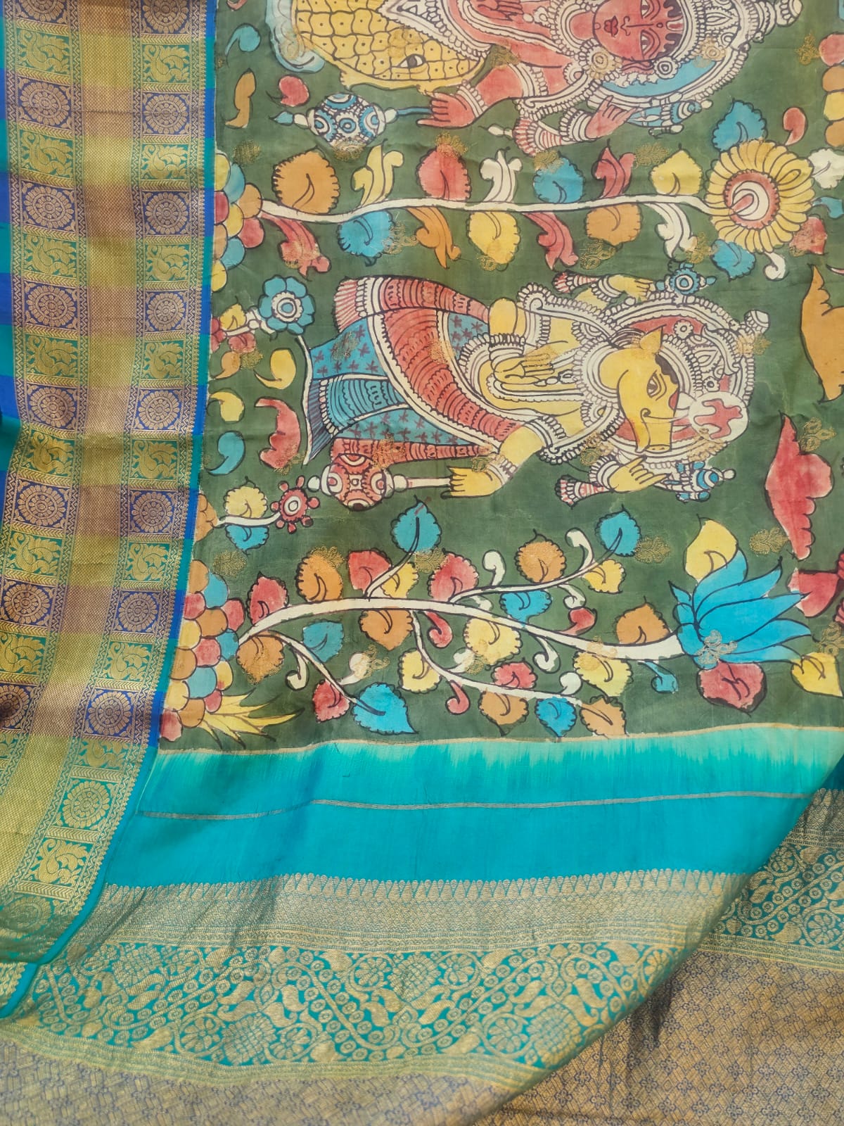 festive-turquoise-pink-bandhani-kanjivaram-saree