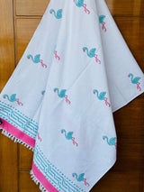 flamingo-blue-theme-kids-cotton-towel-front-view