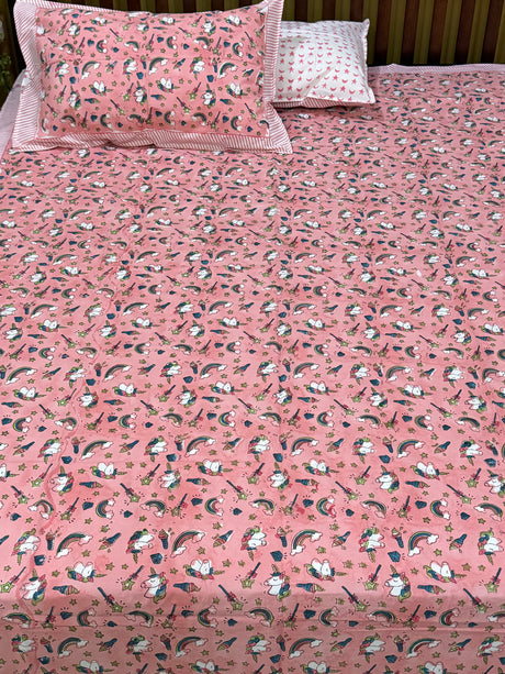 flat-bright-unicorn-theme-block-printed-pure-cotton-kids-bed-sheet