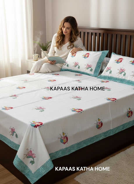 flat-mermaid-bliss-handblock-print-pure-cotton-kids-bedsheet