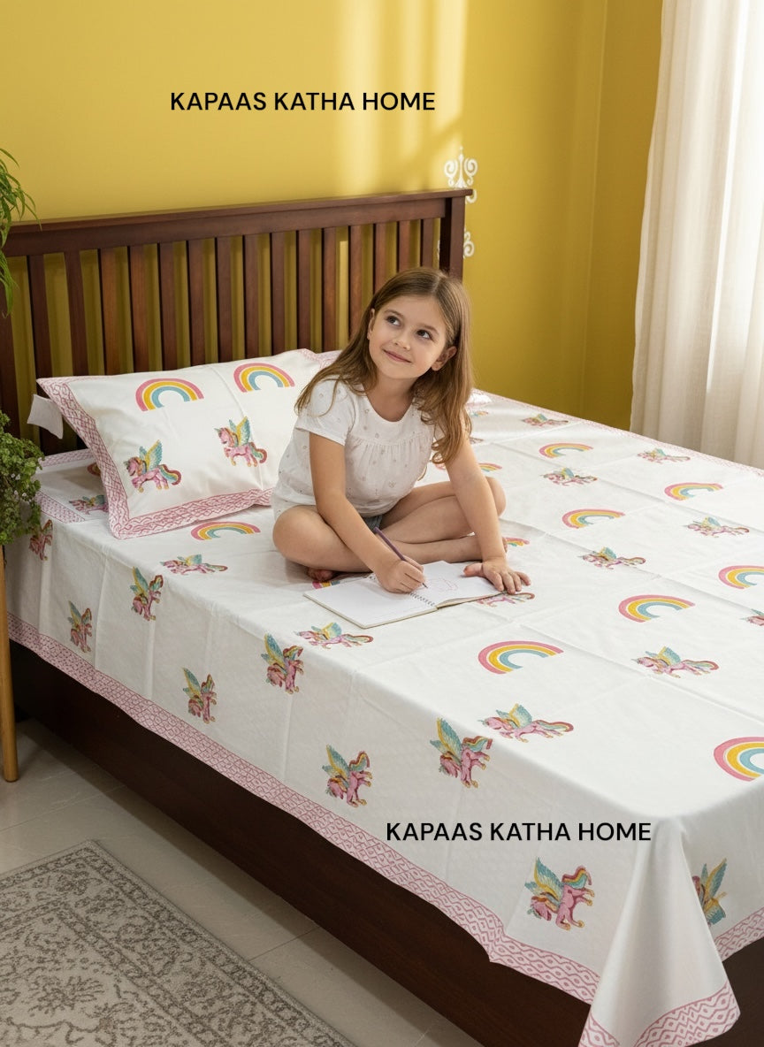 flat-unicorn-rainbow-handblock-printed-kids-cotton-bedsheet