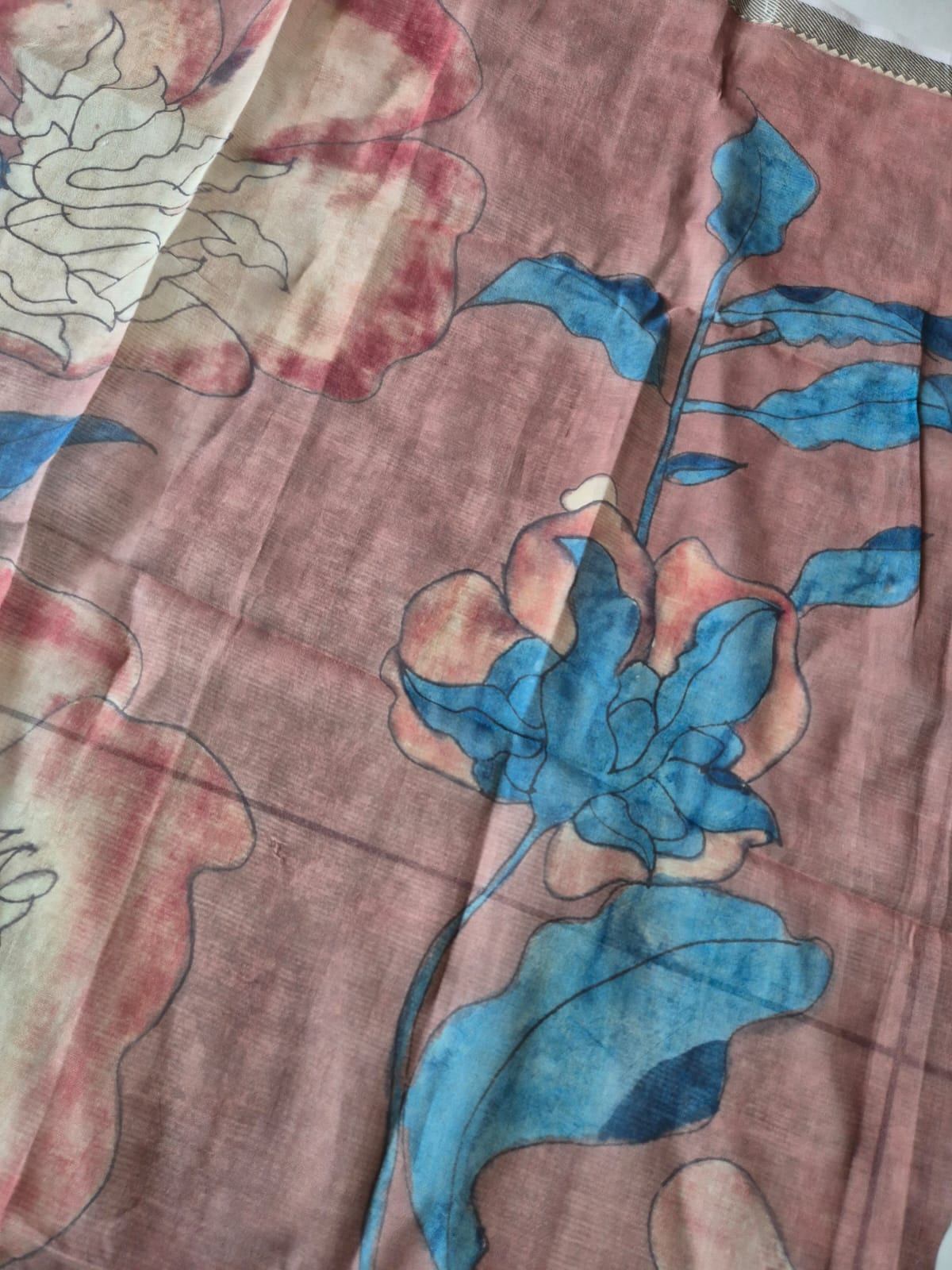 floral-and-bird-theme-handloom-silk-pen-kalamkari-blouse-fabric