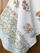 floral-blockprint-design-on-cotton-waffle-weave-towel