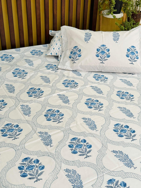 floral-blue-king-cotton-bedsheet-full-view