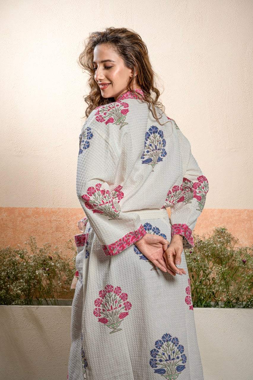 floral-bouquet-cotton-waffle-bathrobe-back-view