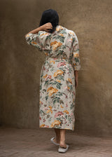 Floral Grey Printed Cotton Waffle Bath Robe