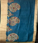 Paisleys with Floral Pattern Silk Kalamakari Saree in Blue Colour