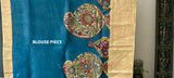 Paisleys with Floral Pattern Silk Kalamakari Saree in Blue Colour