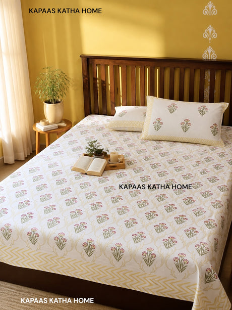 floral-spray-blockprint-king-bedsheet