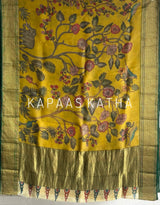 Floral theme Organza Silk Kalamkari Saree in Yellow Colour