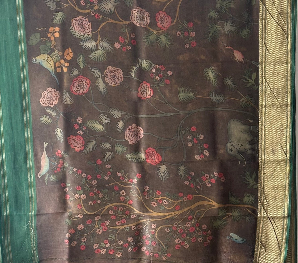 floral-theme-organza-silk-kalamkari-saree-in-brown-colour