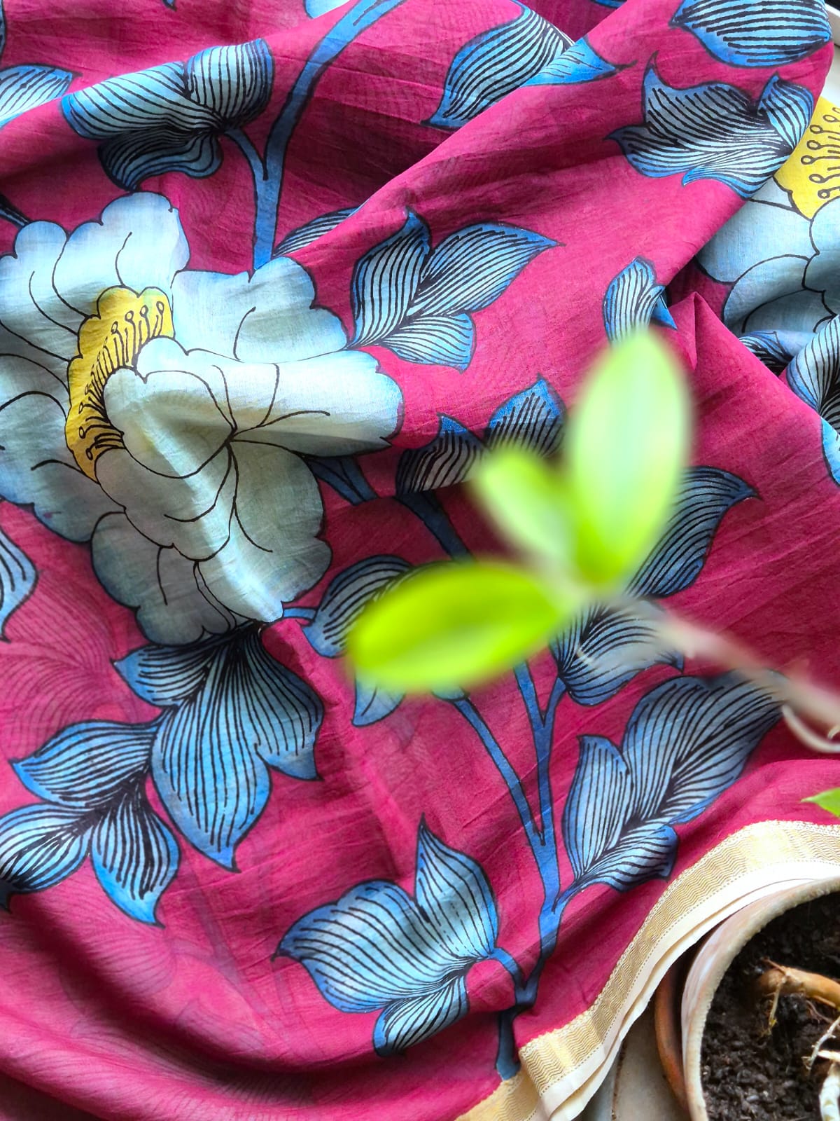 Gaj-Gulab Chitra Chanderi Kalamkari Saree