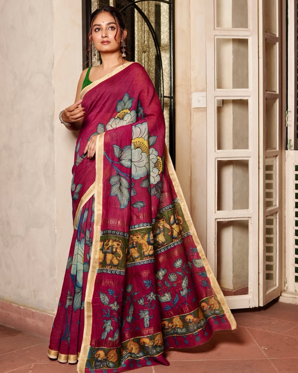 gaj-gulab-chitra-chanderi-kalamkari-saree