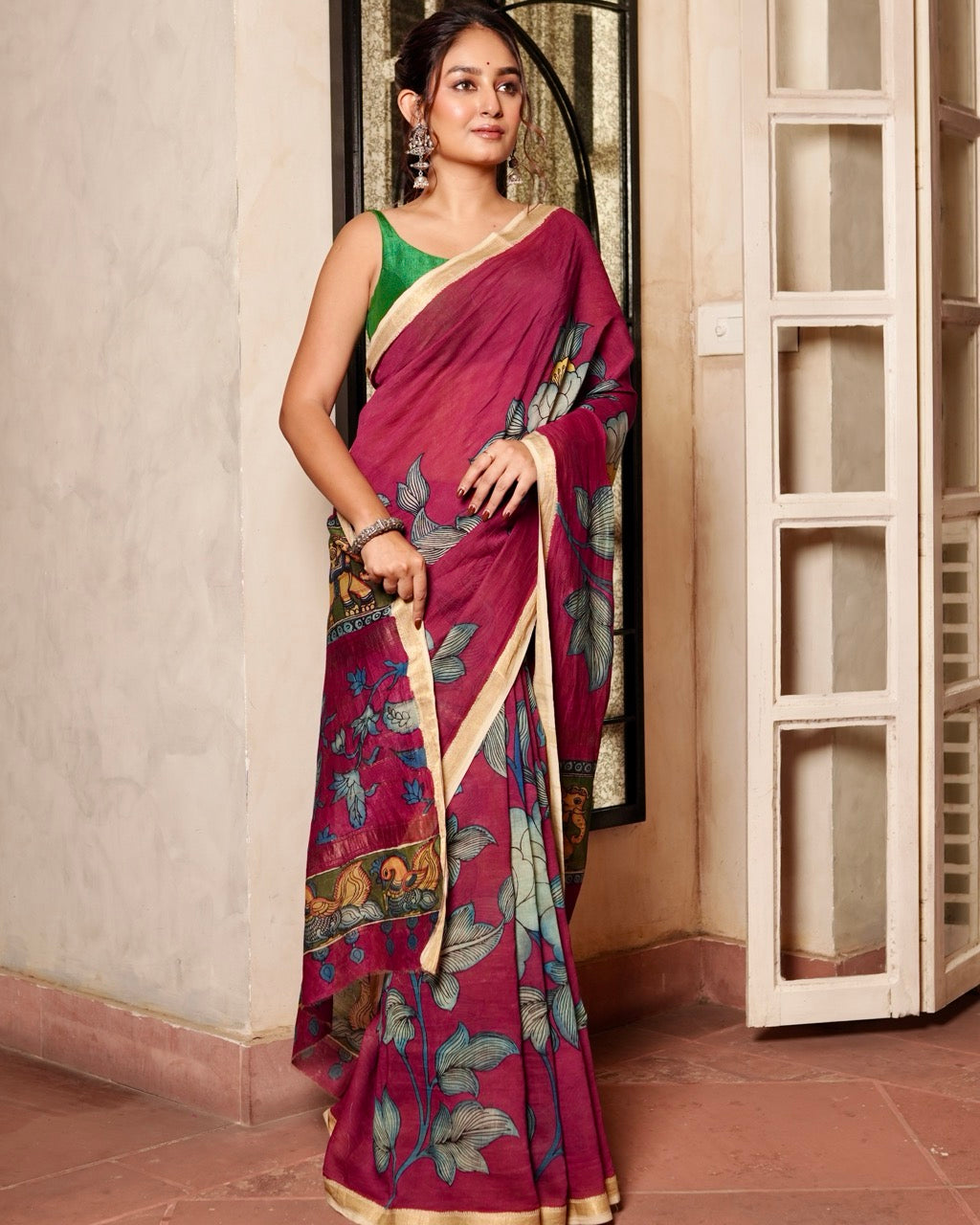 gaj-gulab-chitra-chanderi-kalamkari-saree