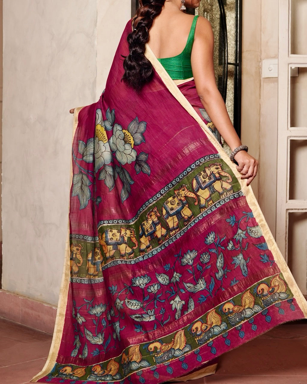 gaj-gulab-chitra-chanderi-kalamkari-saree