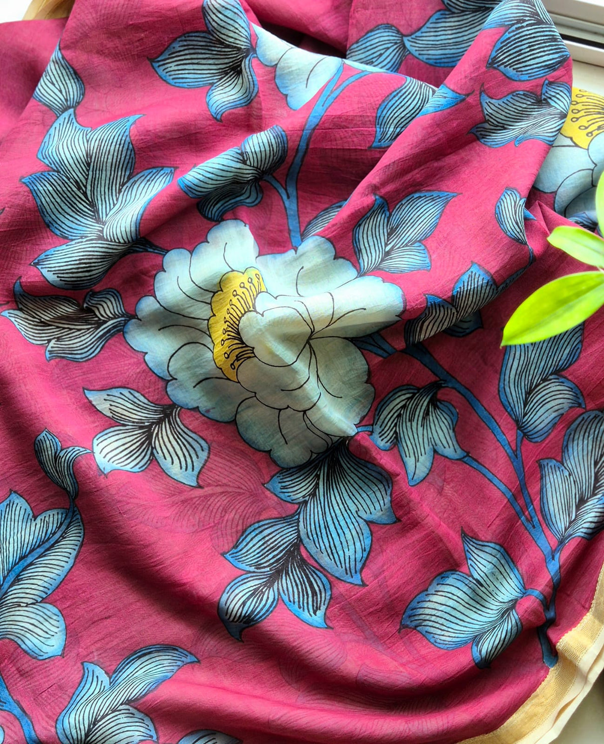 Gaj-Gulab Chitra Chanderi Kalamkari Saree