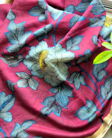 Gaj-Gulab Chitra Chanderi Kalamkari Saree