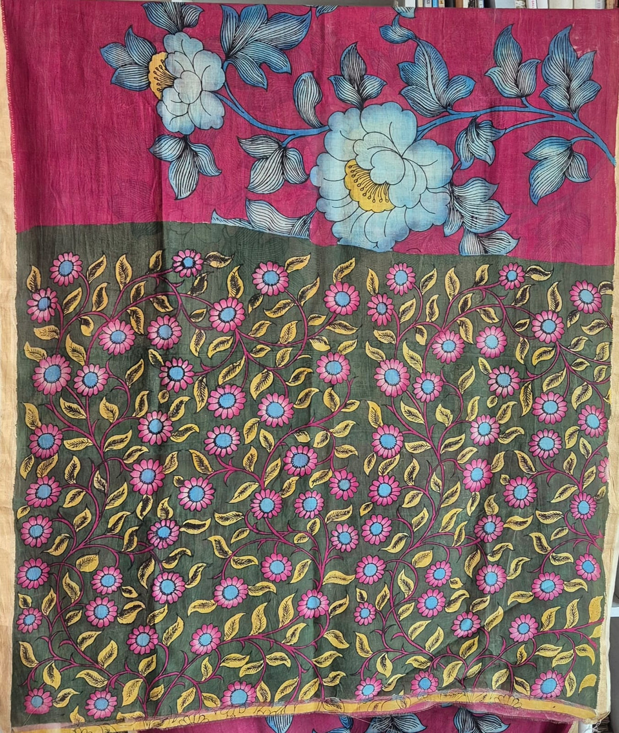 Gaj-Gulab Chitra Chanderi Kalamkari Saree