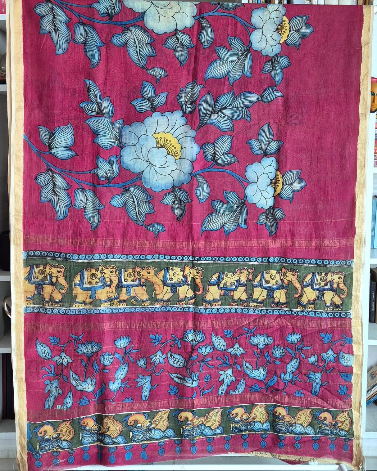 Gaj-Gulab Chitra Chanderi Kalamkari Saree