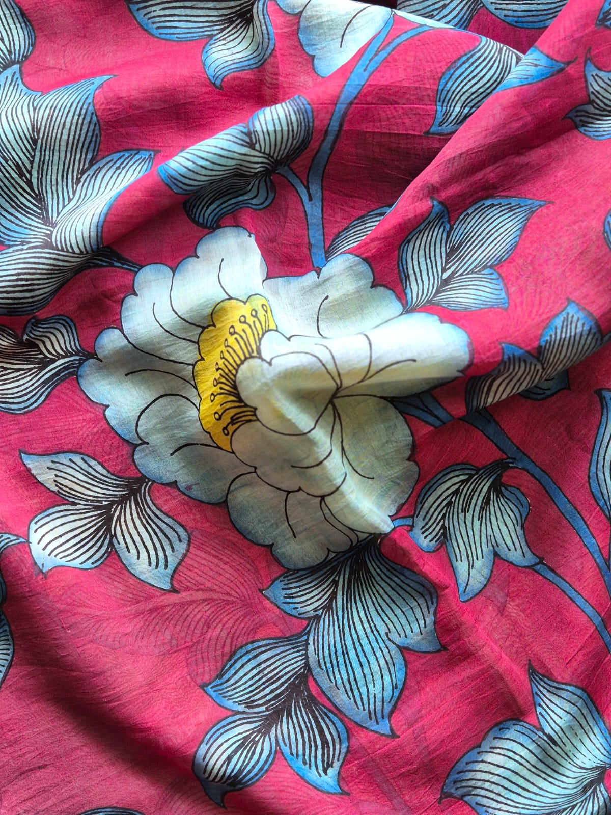 Gaj-Gulab Chitra Chanderi Kalamkari Saree